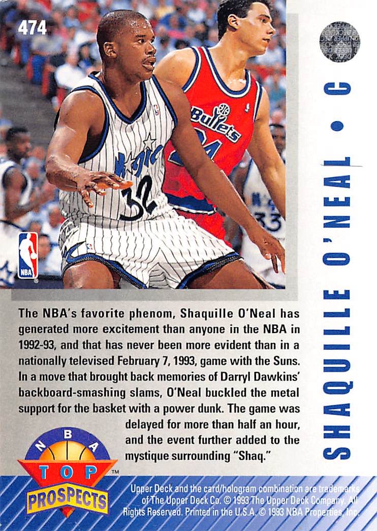 1992-93Upper Deck Shaquille O'Neal Rookie #474 Orlando Magic