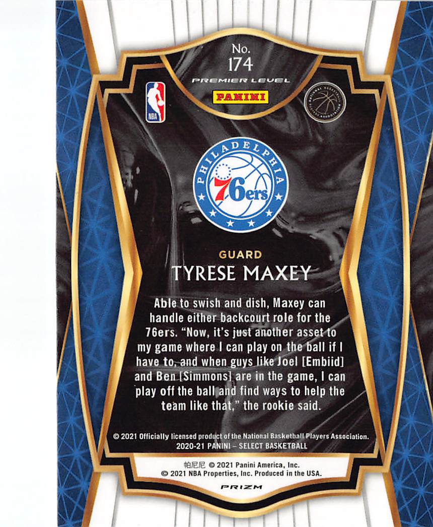 2021 Panini Select Tyrese Maxey Green and Purple Rookie RC #174 76ers