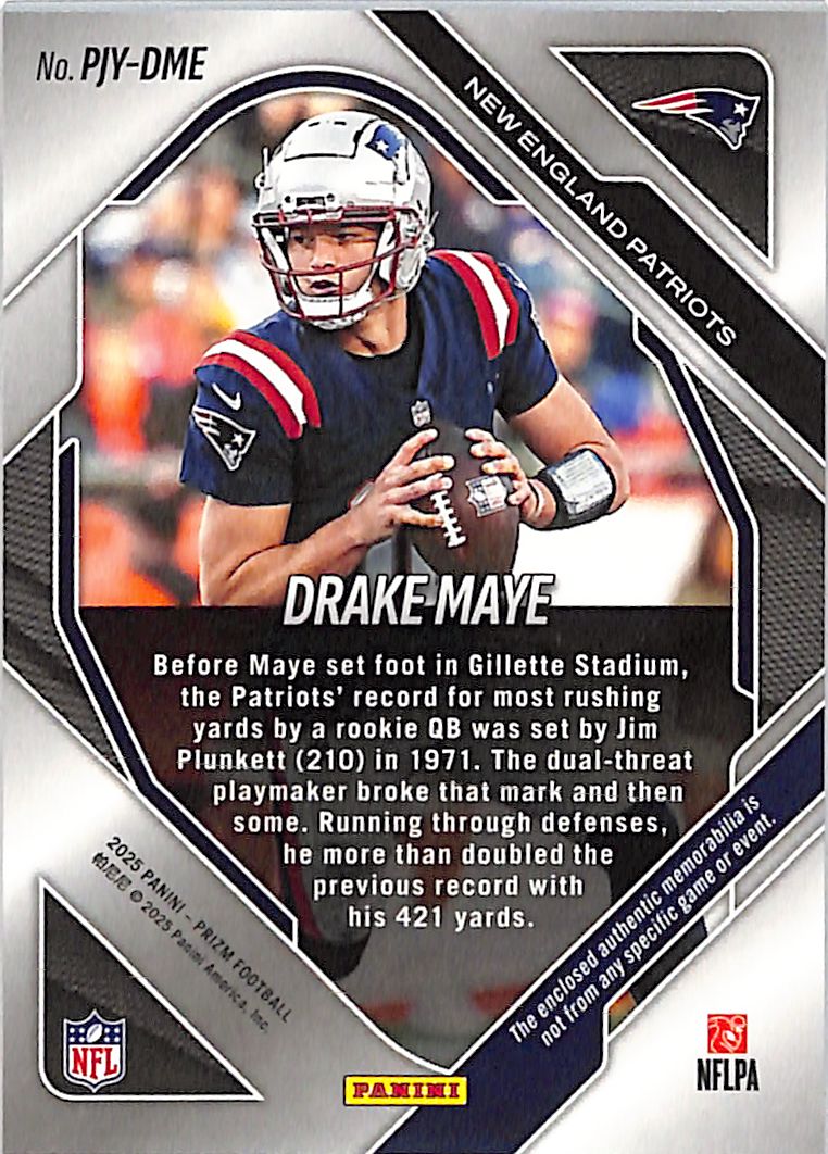 2025-26 Panini Prizm Drake Maye Silver Memorabilia #PJY-DME New England Patriots