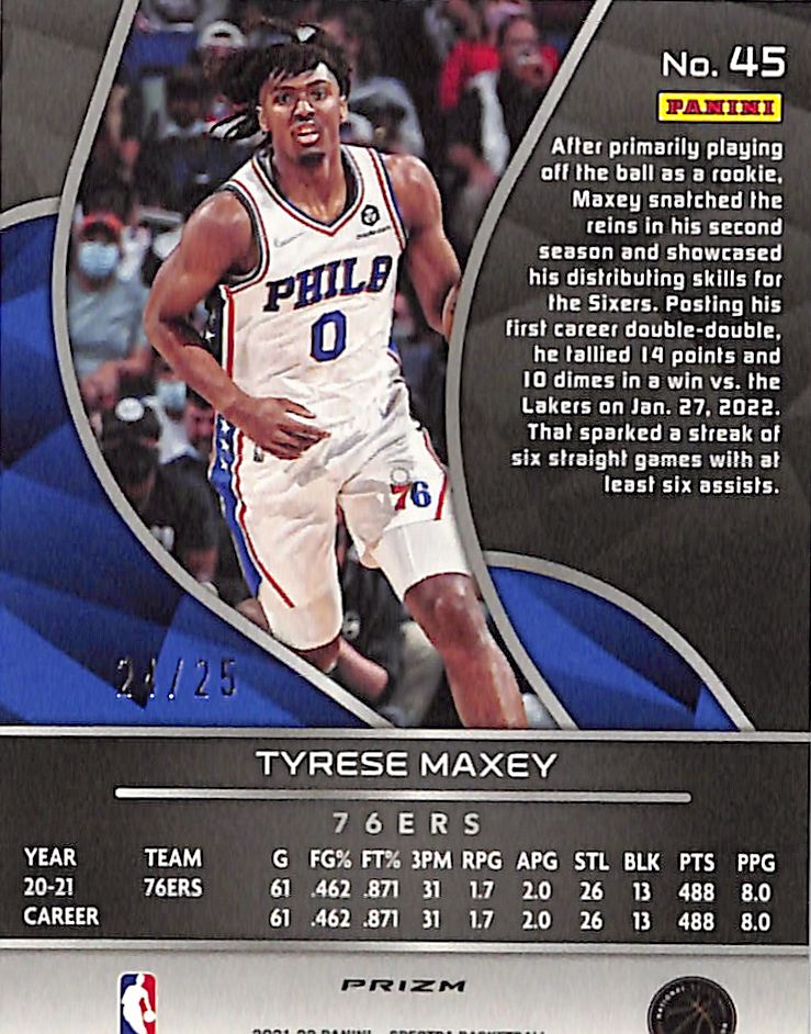 2021-22 Panini Spectra Tyrese Maxey Meta /25 #45 Philadelphia 76ers