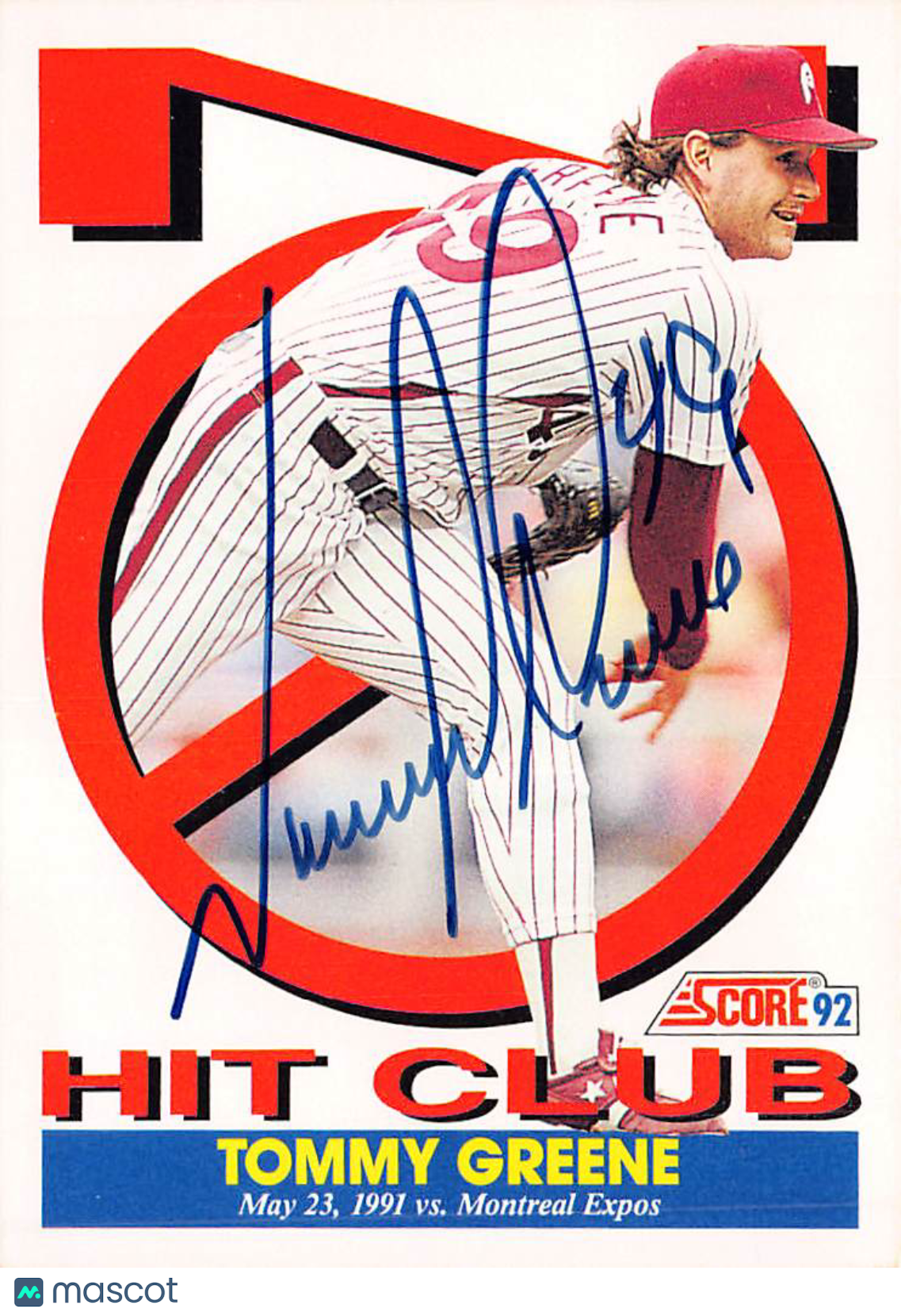 1992 Score Tommy Greene Hit Club #426 Philadelphia Phillies
