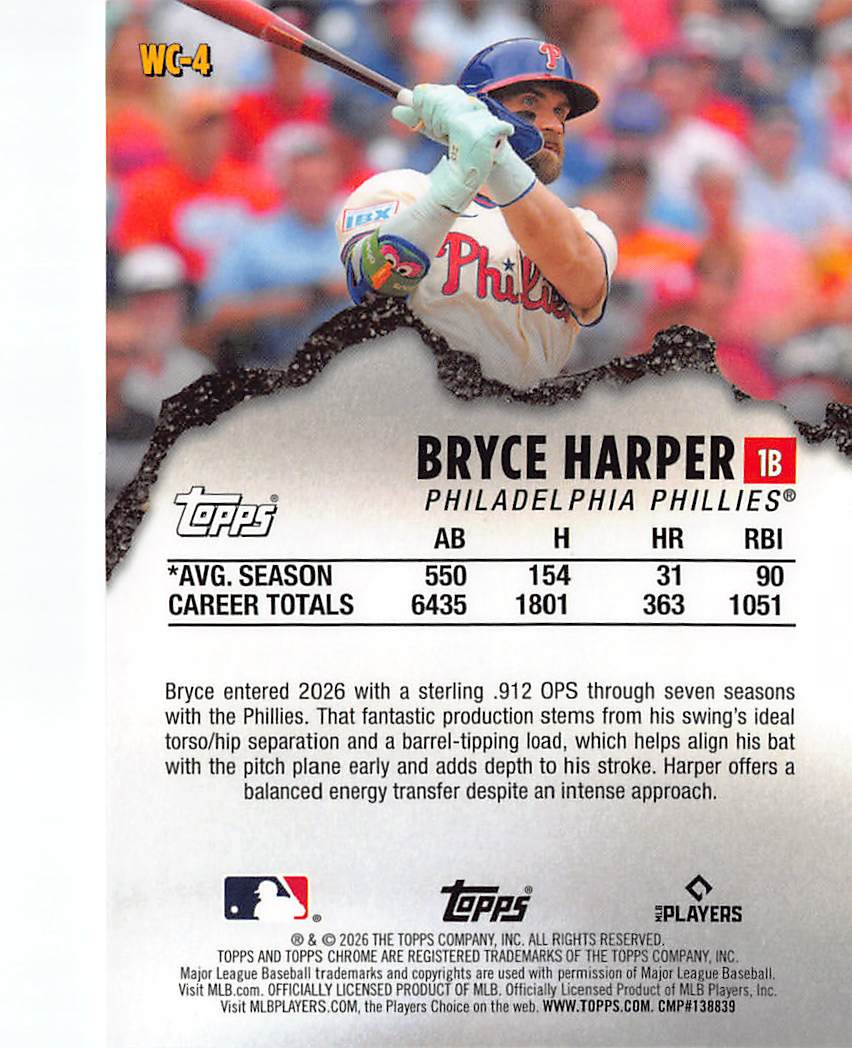 2026 Topps Chrome Update Series Bryce Harper Purple #WC-4 Philadelphia Phillies