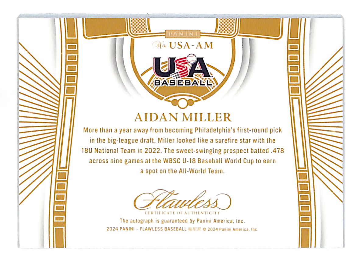 2024 Panini Flawless Baseball Aidan Miller Auto /10 #USA-AM United States USA