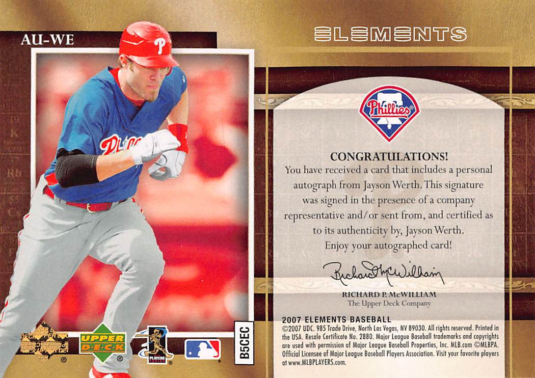 2007 Upper Deck Elements Jayson Werth Elemental Autographs #AU-WE Phillies