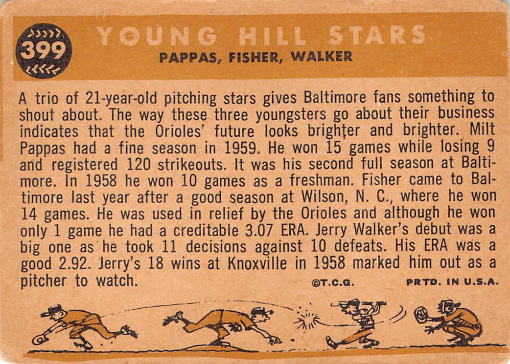 1960 Topps Jack Fisher Milt Pappas Jerry Walker Young Stars Auto #399 Orioles