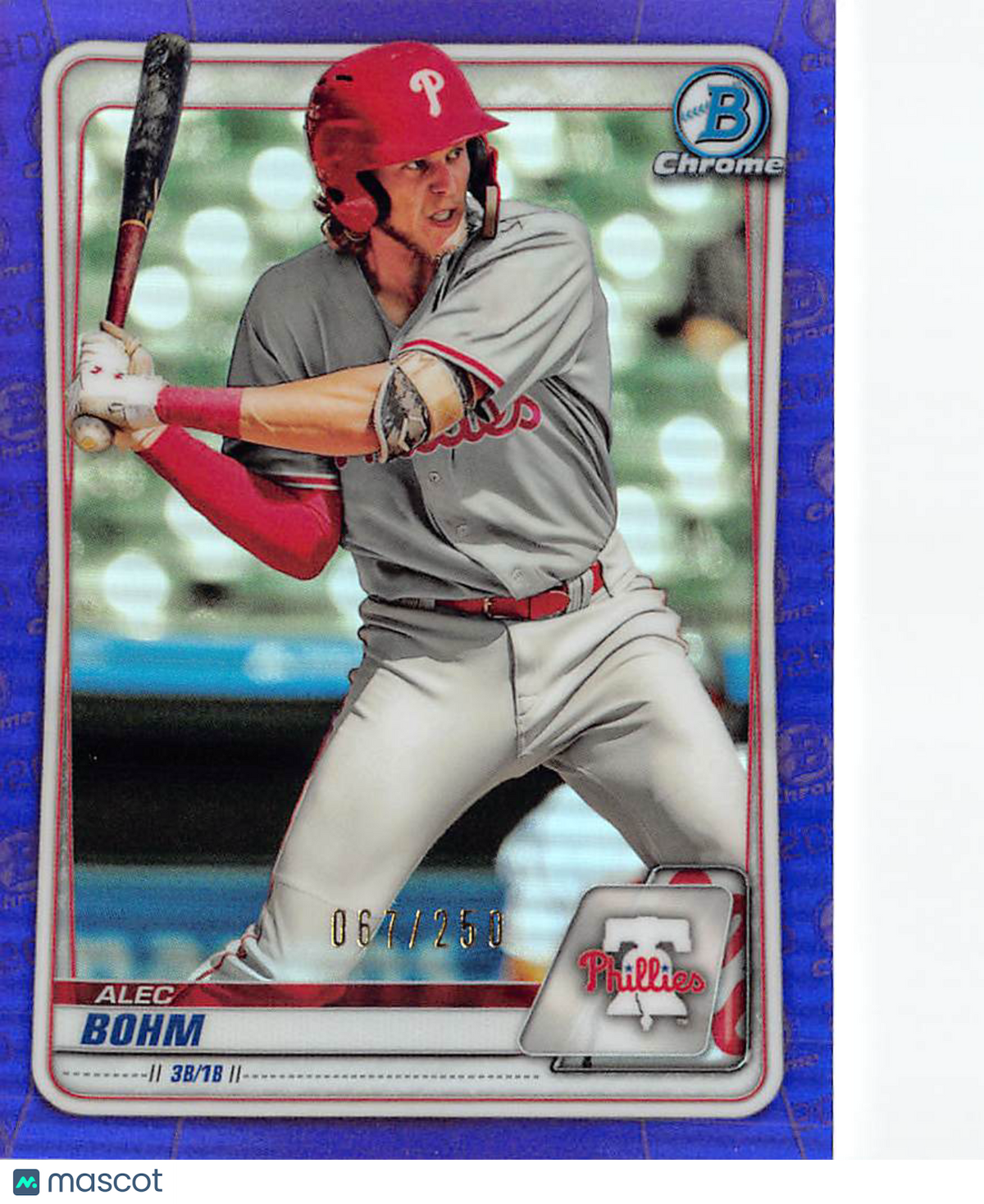 2020 Bowman Chrome Alec Bohm Purple Mojo Refractor /250 Rookie #BCP-29 Phillies