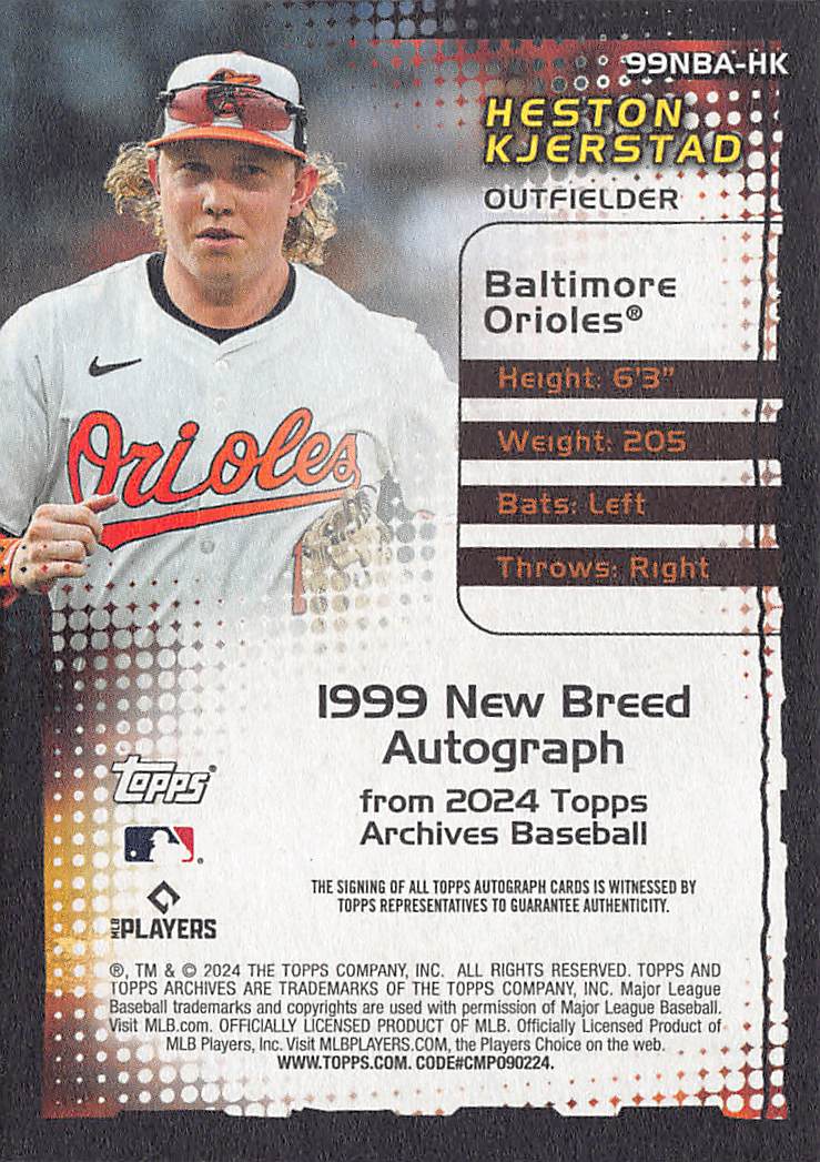 2024 Topps Archives Heston Kjerstad New Breed Auto Rookie RC #99NBA-HK Orioles