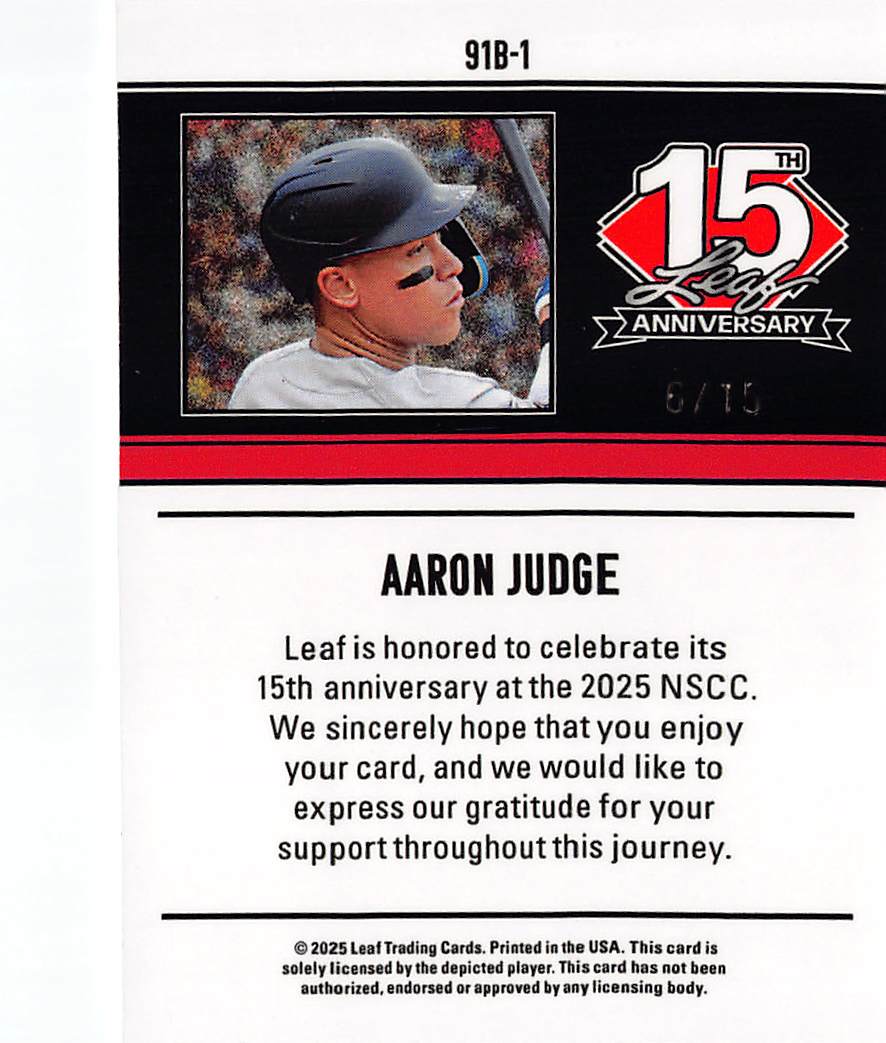 2025 Leaf 15th Anniversary Aaron Judge Silver Lava #91B-1 New York Yankees