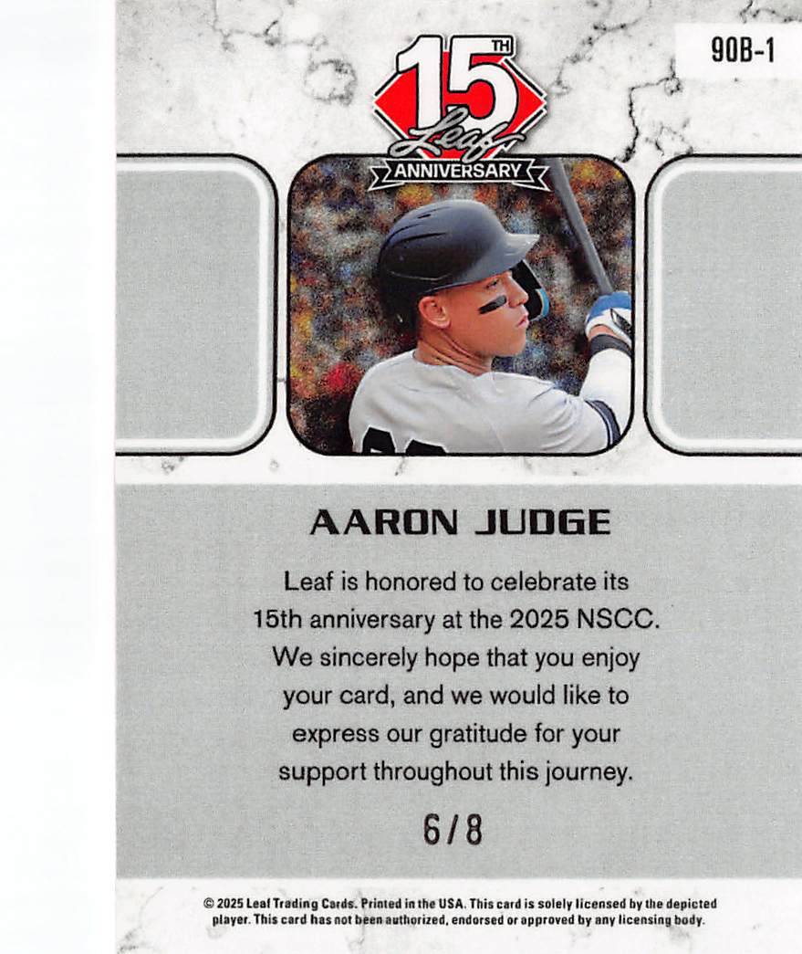 2025 Leaf 15th Anniversary Aaron Judge Pink Sparkle /8 #90B-1 New York Yankees