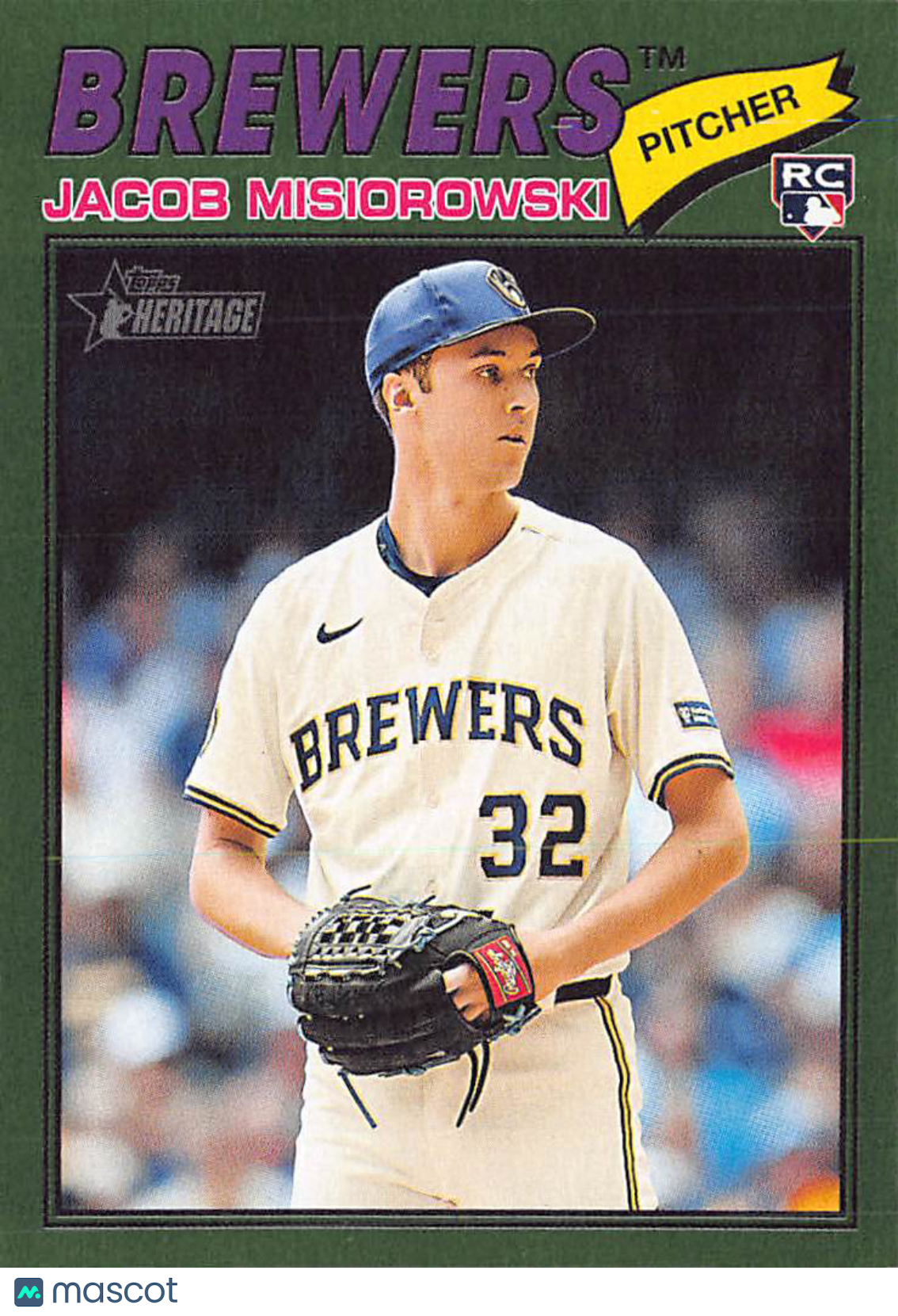 2026 Topps Heritage Jacob Misiorowski Green Rookie RC #144 Milwaukee Brewers