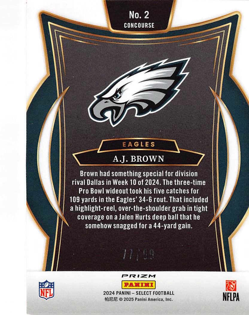 2025 Panini Select A.J. Brown Red Prizm #2 Philadelphia Eagles
