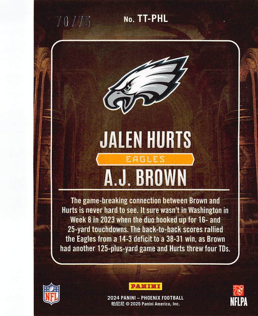 2025 Panini Phoenix A.J. Brown Jalen Hurts Treasured Tandems /75 #TT-PHL Eagles