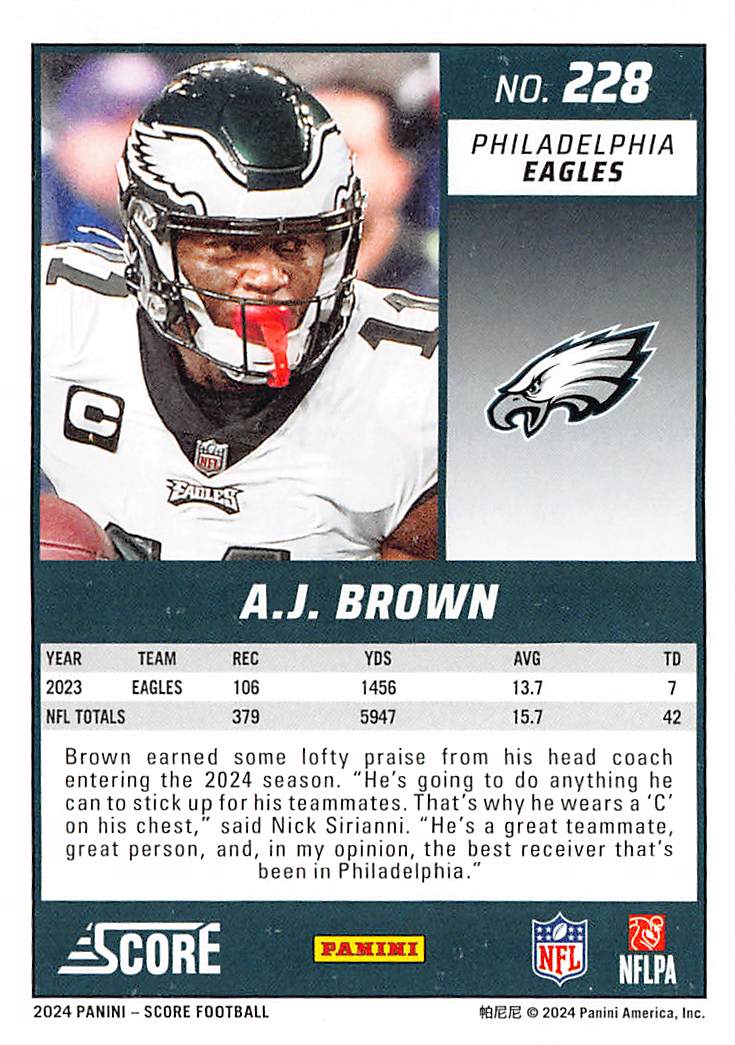 2024 Panini Score Football A.J. Brown Silver Circle /135 #228 Eagles