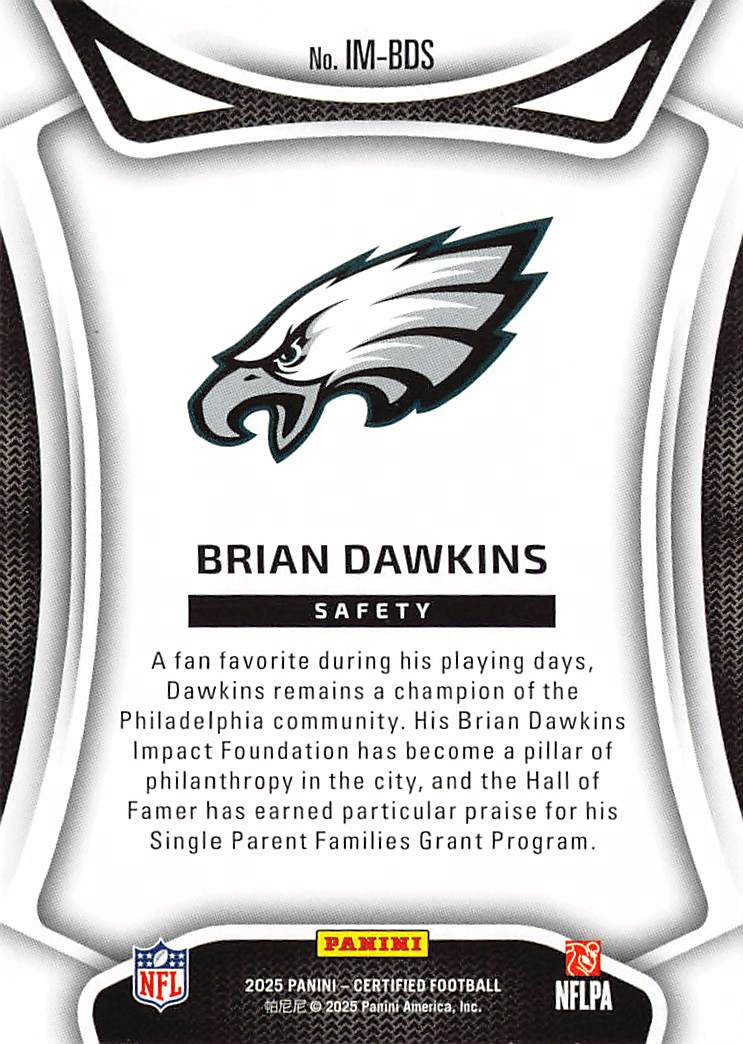 2025 Panini Certified Brian Dawkins Purple /299 #IM-BDS Philadelphia Eagles