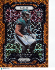 2023 Panini Prizm Jalen Carter Orange Laser Rookie RC #381 Philadelphia Eagles