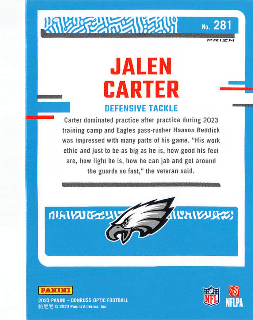 2023 Panini Donruss Optic Jalen Carter Pink Rookie #281 Philadelphia Eagles