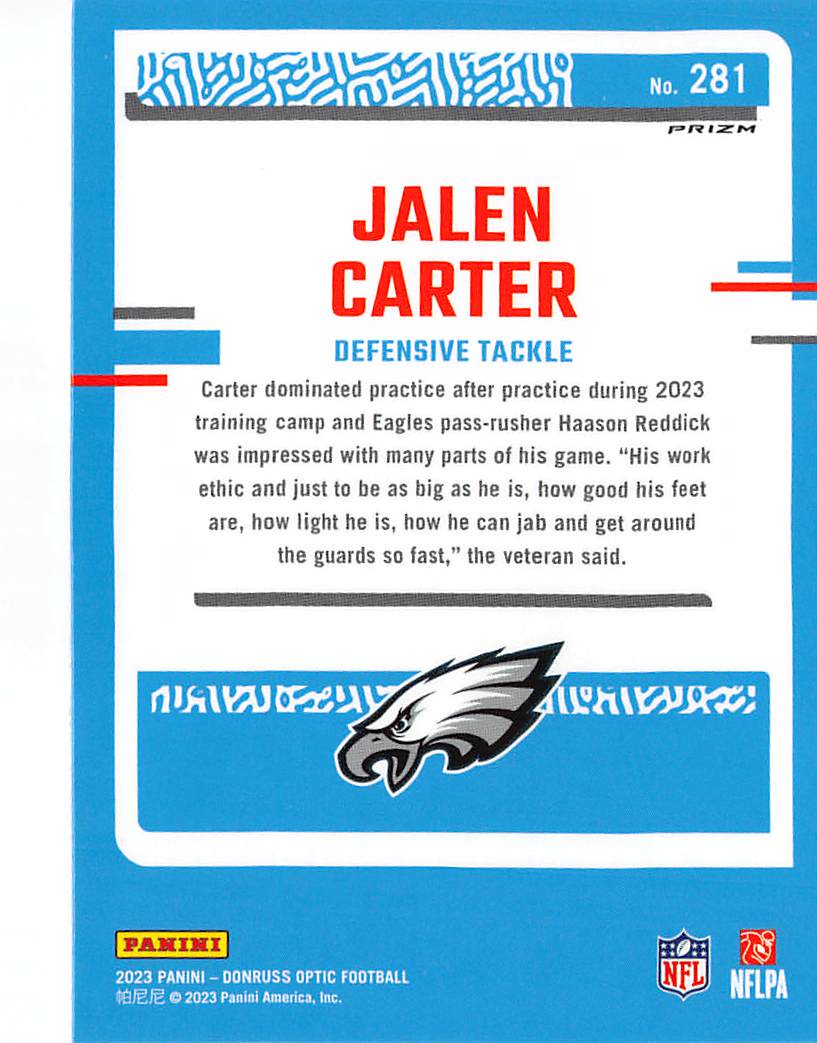 2023 Panini Donruss Optic Jalen Carter Purple Shock Rookie #281 Eagles