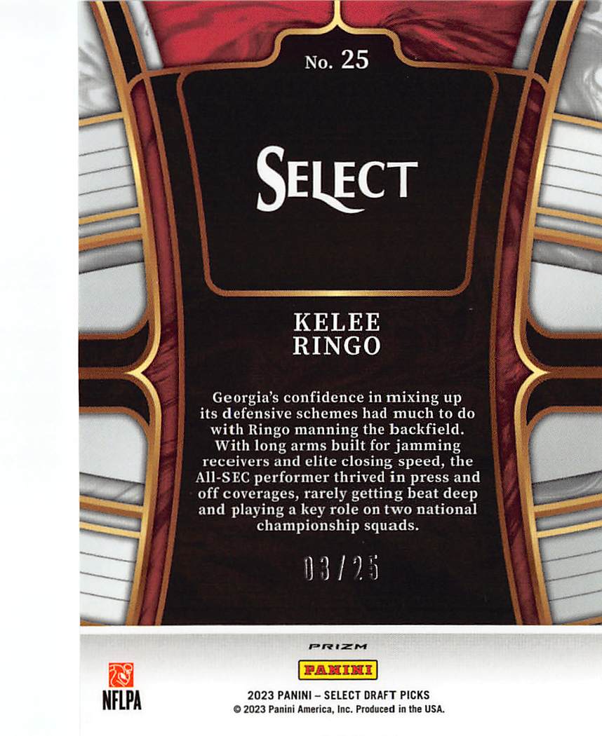 2023 Panini Select Draft Picks Kelee Ringo Tie-Dye /25 Rookie RC #25 Georgia