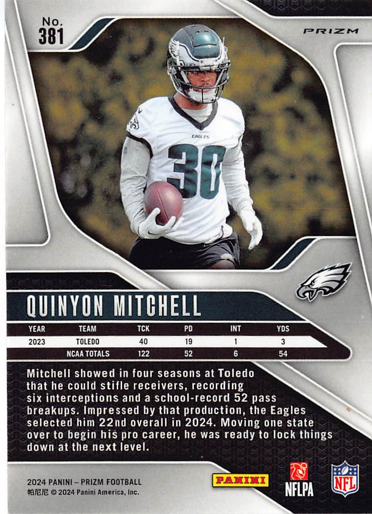 2024 Panini Prizm Football Quinyon Mitchell Orange Disco Rookie RC #381 Eagles