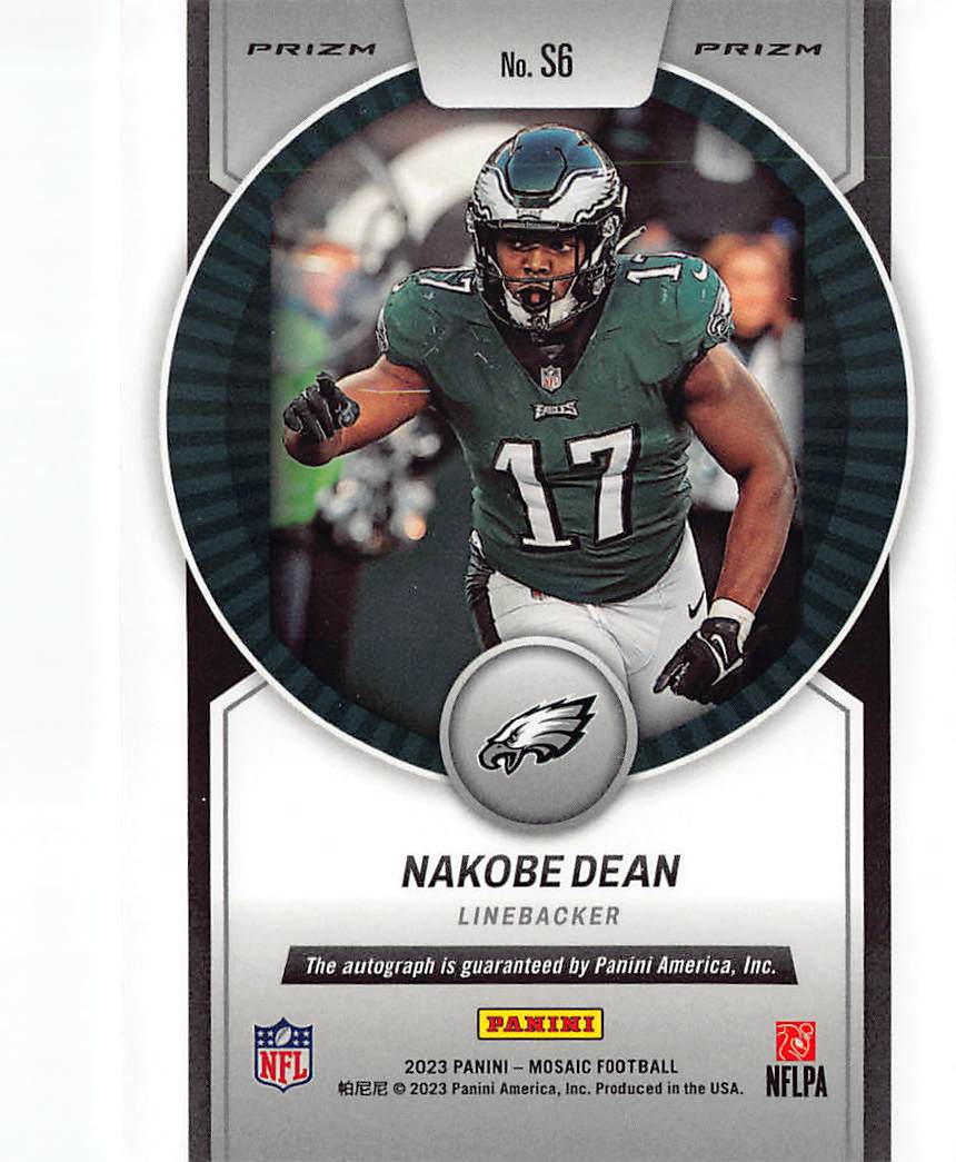 2023 Panini Mosaic Football Nakobe Dean Autograph #S6 Philadelphia Eagles
