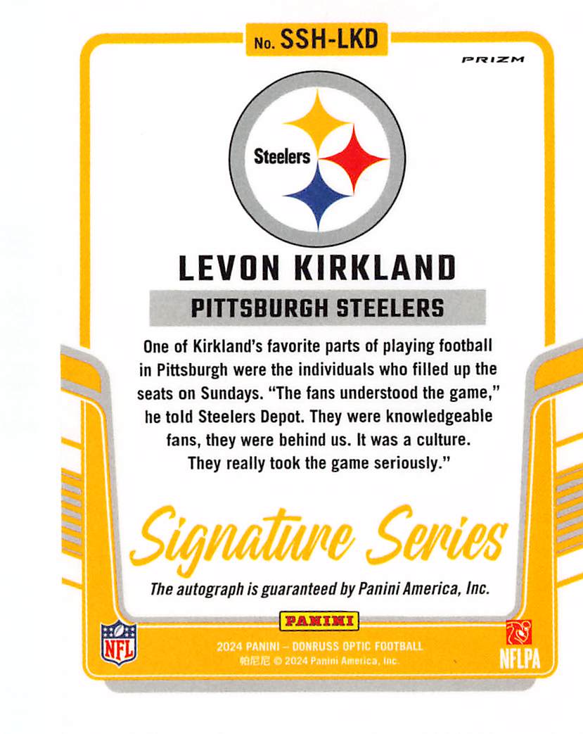 2024 Panini Donruss Optic Levon Kirkland Signature Series Auto #SSH-LKD Steelers