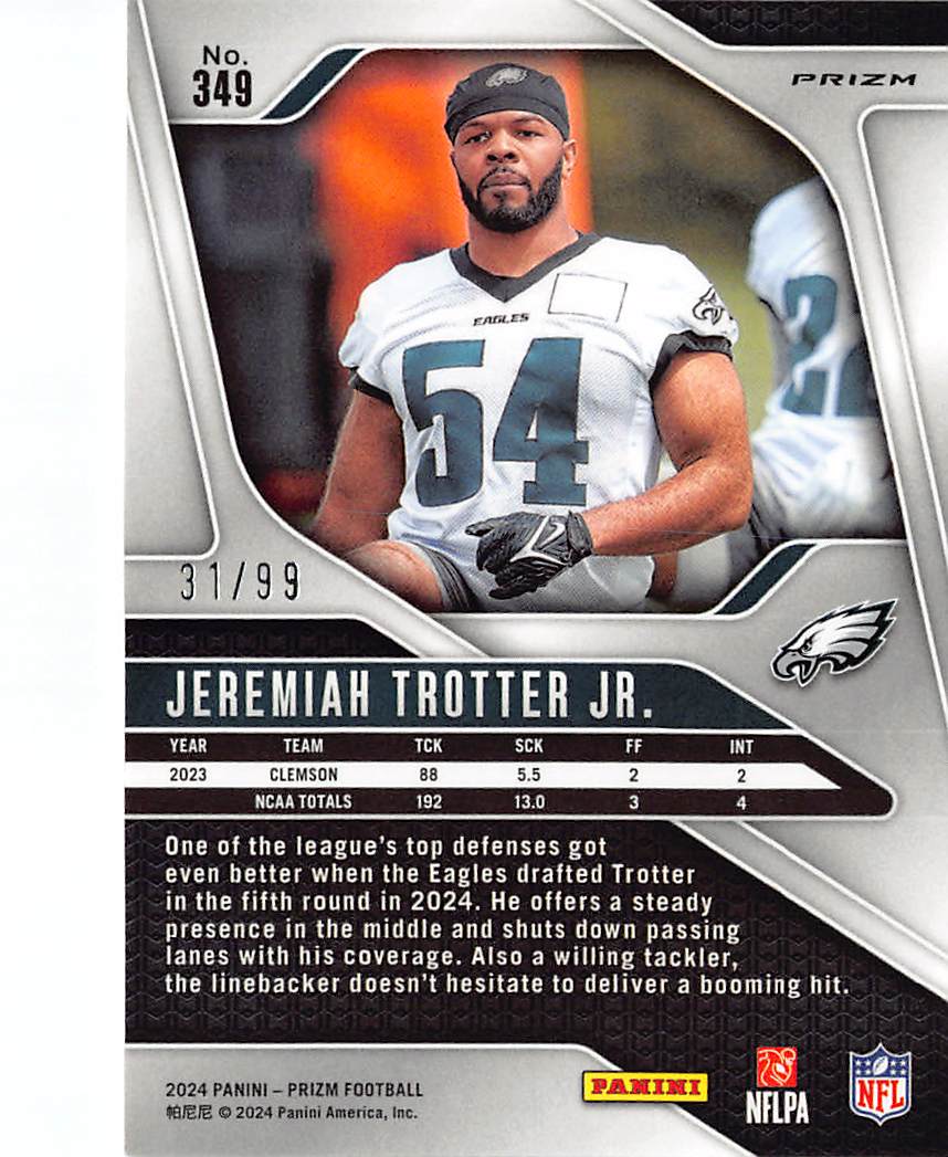 2024 Panini Prizm Football Jeremiah Trotter Jr. Purple Wave /99 RC #349 Eagles