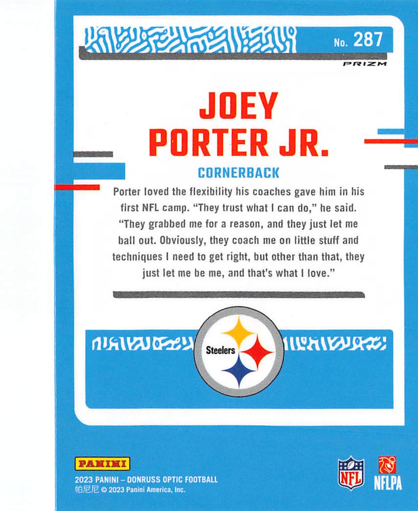 2023 Panini Donruss Optic Joey Porter Jr. Holo Rookie #287 Pittsburgh Steelers