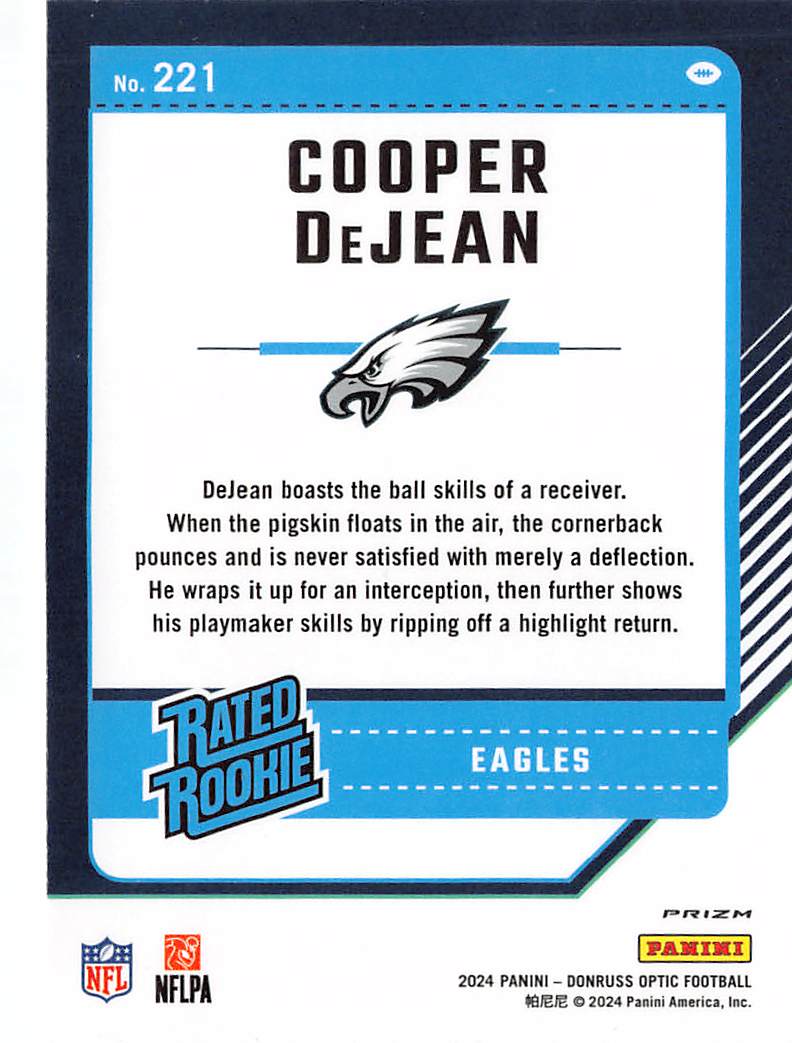 2024 Panini Donruss Optic Cooper DeJean Holo Rookie #221 Philadelphia Eagles