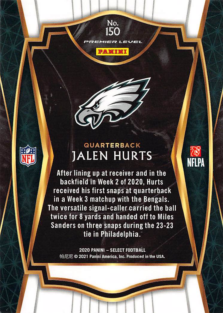 2021 Panini Select Jalen Hurts Rookie RC #150 Philadelphia Eagles