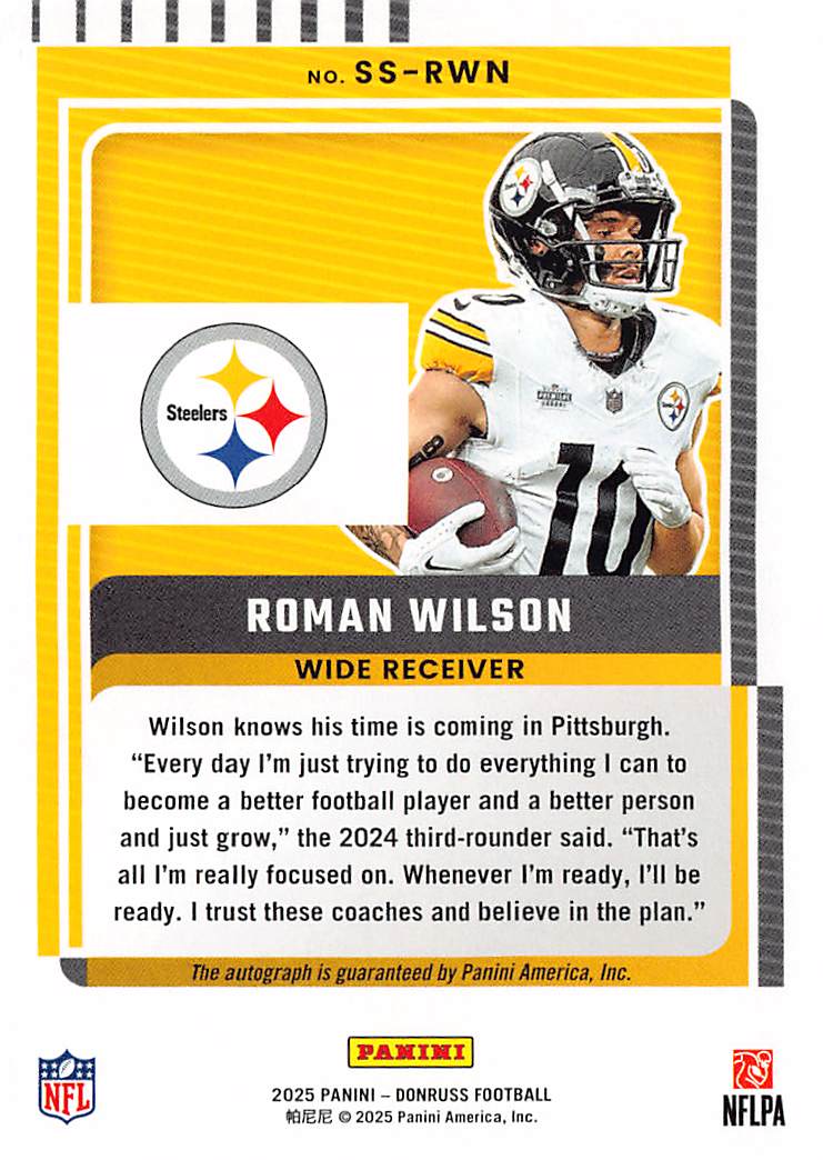 2025 Panini Donruss Roman Wilson Autograph #SS-RWN Pittsburgh Steelers