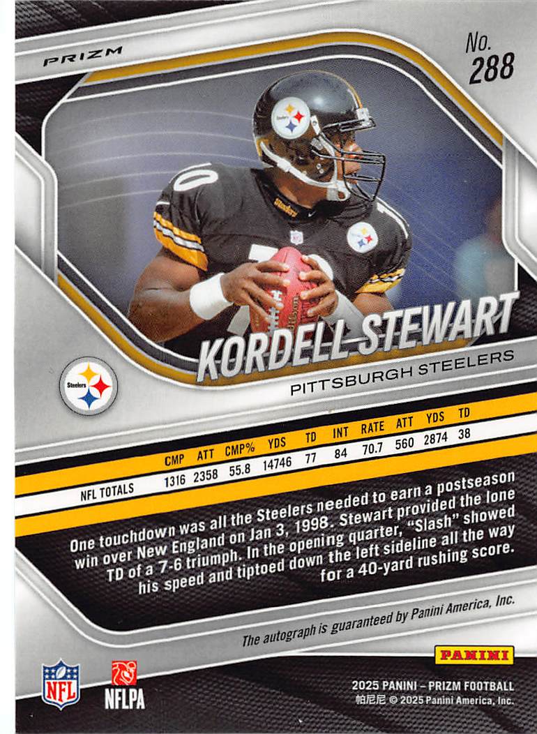 2025 Panini Prizm Kordell Stewart Silver Autograph #288 Pittsburgh Steelers