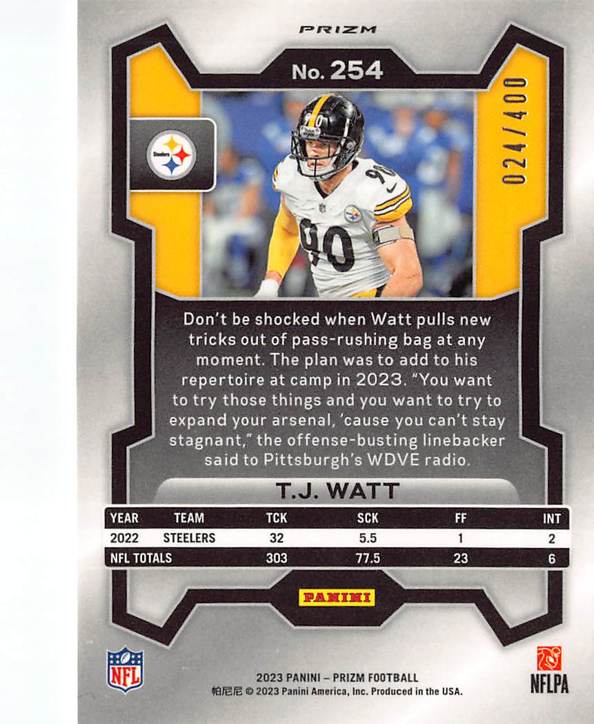 2023 Panini Prizm T.J. Watt Pandora /400 #254 Pittsburgh Steelers