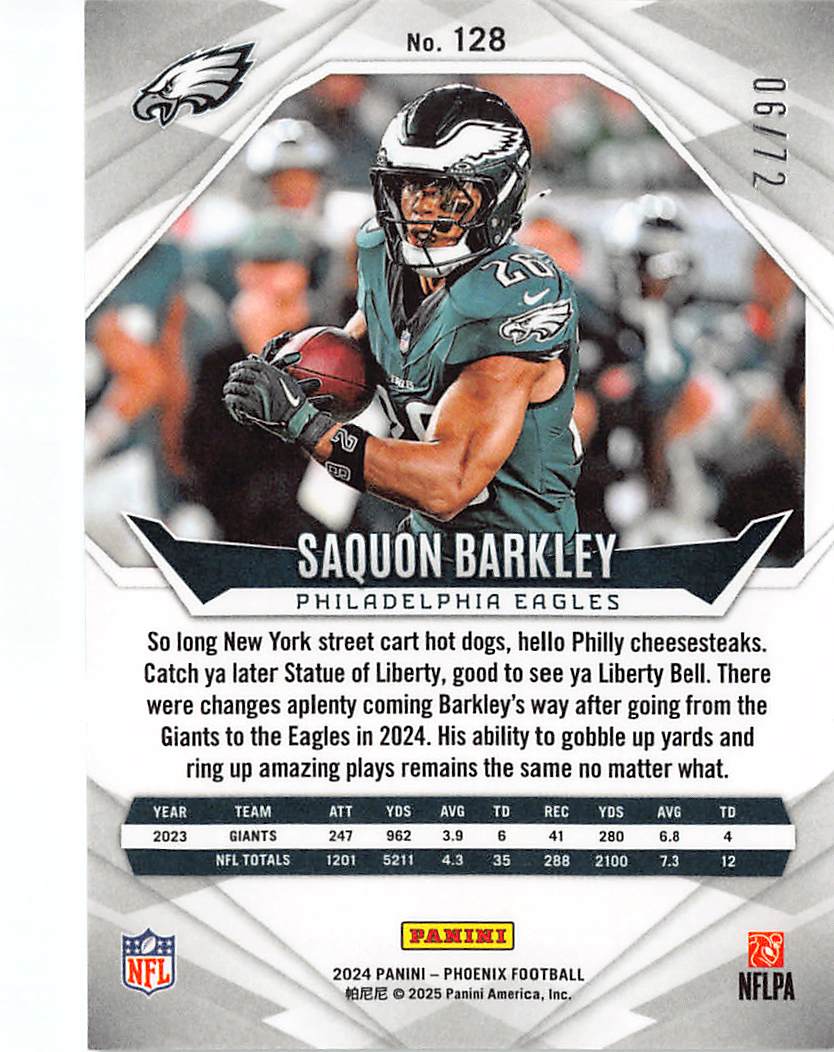 2025 Panini Phoenix Saquon Barkley Teal Fade /72 #128 Philadelphia Eagles