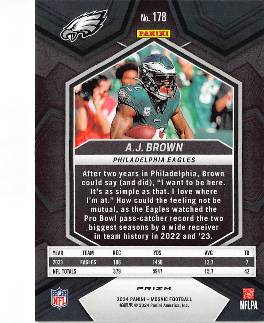 2024 Panini Mosaic A.J. Brown Red #178 Philadelphia Eagles