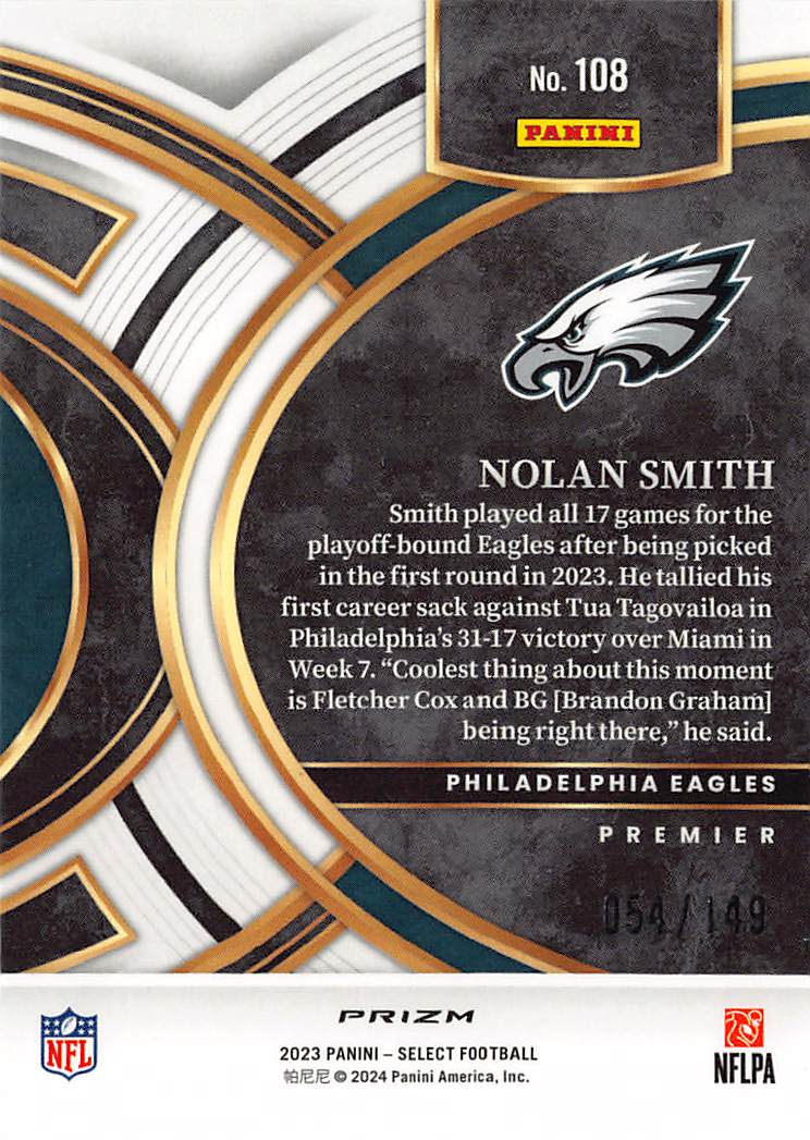 2024 Panini Select Nolan Smith Blue Checkerboard /149 Rookie RC #108 Eagles