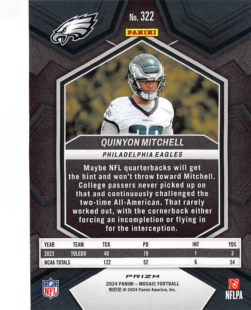 2024 Panini Mosaic Quinyon Mitchell Red Green Rookie RC #322 Philadelphia Eagles