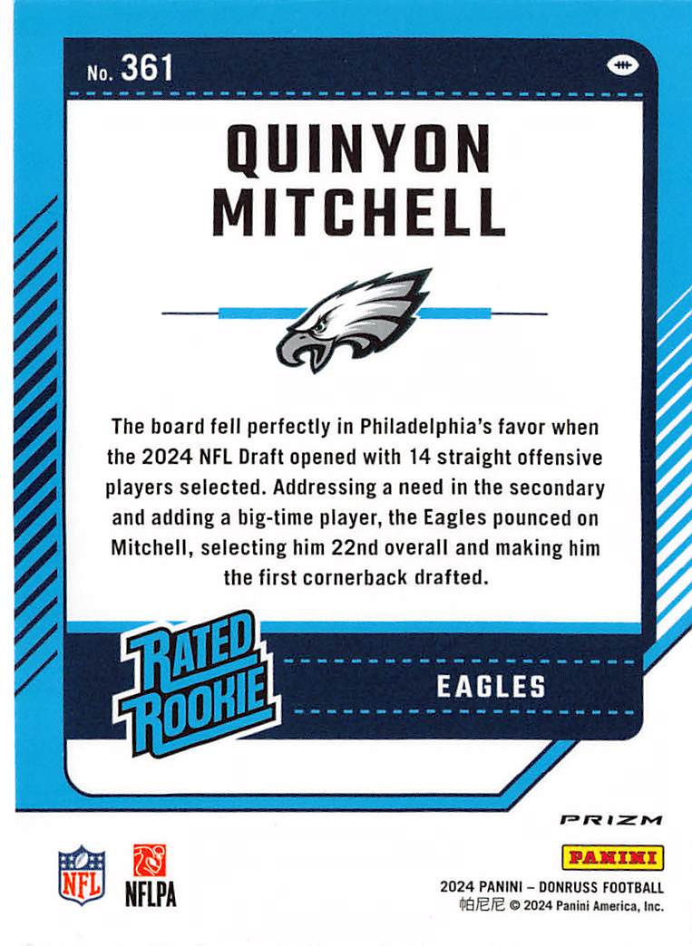 2024 Panini Donruss Optic Quinyon Mitchell Green and Red Rookie #361 Eagles
