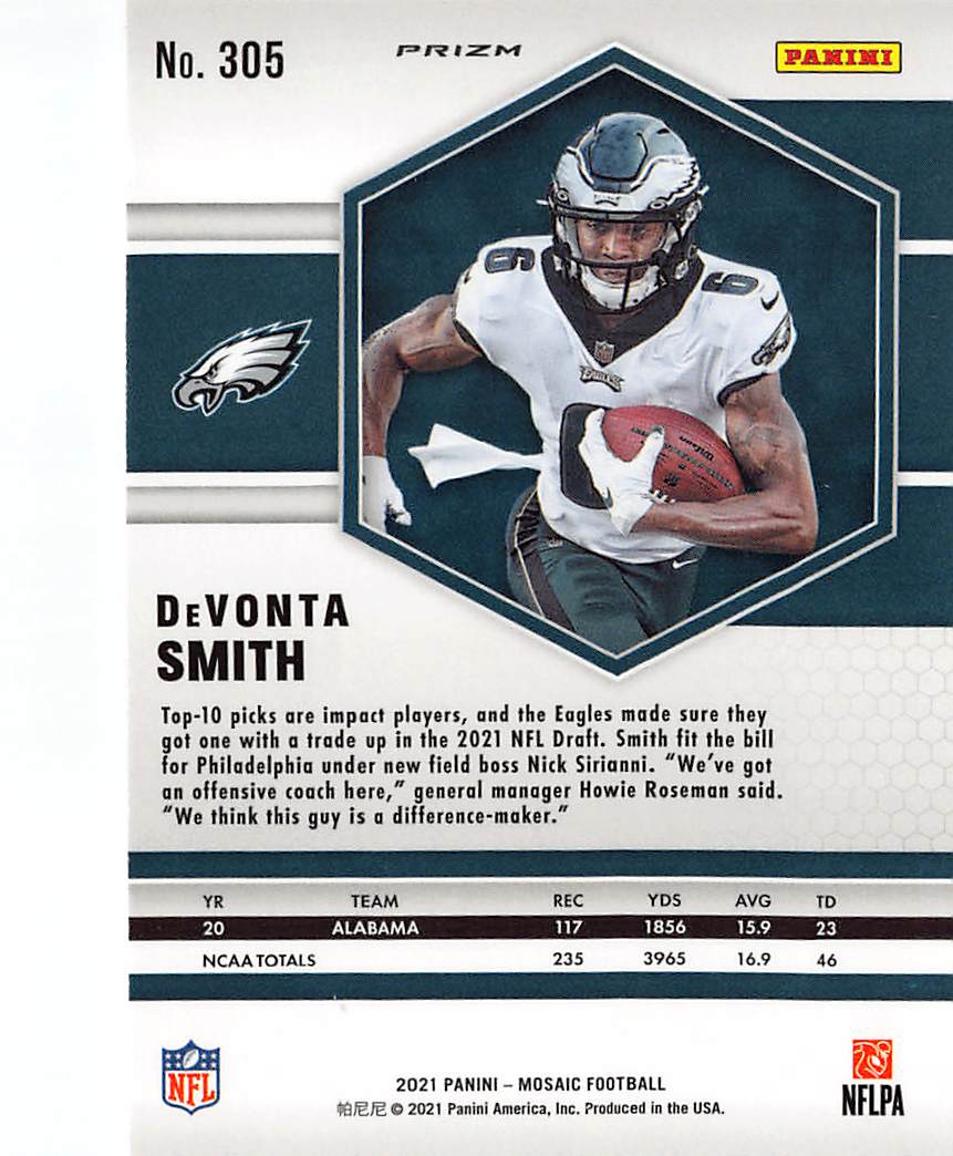 2021 Panini Mosaic DeVonta Smith Green Rookie RC #305 Philadelphia Eagles
