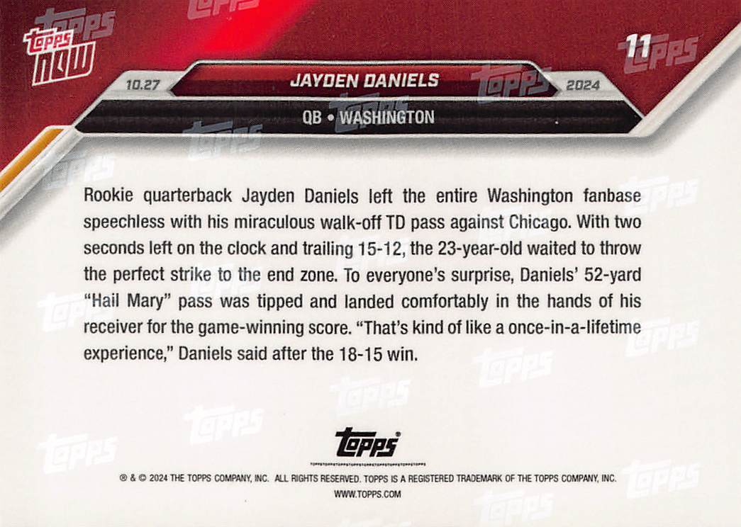 2024 Topps Now Jayden Daniels Rookie RC #11 Washington Commanders