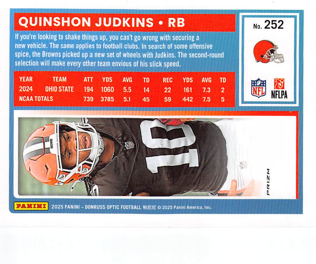 2025 Panini Donruss Optic Quinshon Judkins Purple Shock Rookie #252 Browns