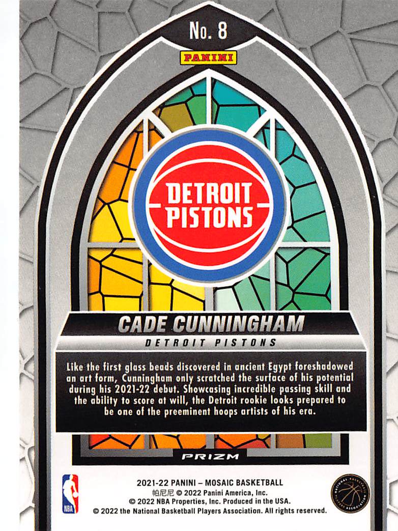 2021-22 Panini Mosaic Cade Cunningham Stained Glass #8 Detroit Pistons