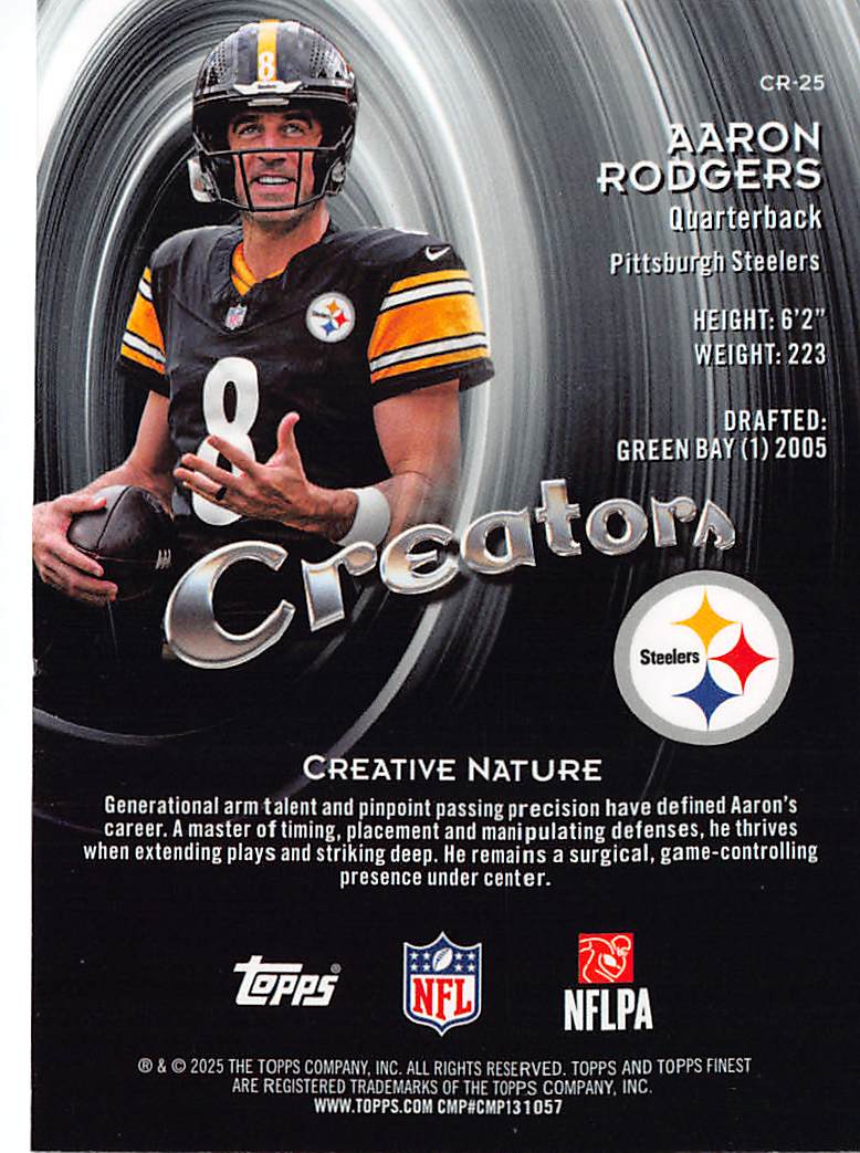 2025 Topps Finest Aaron Rodgers Creation /99 #CR-25 Pittsburgh Steelers