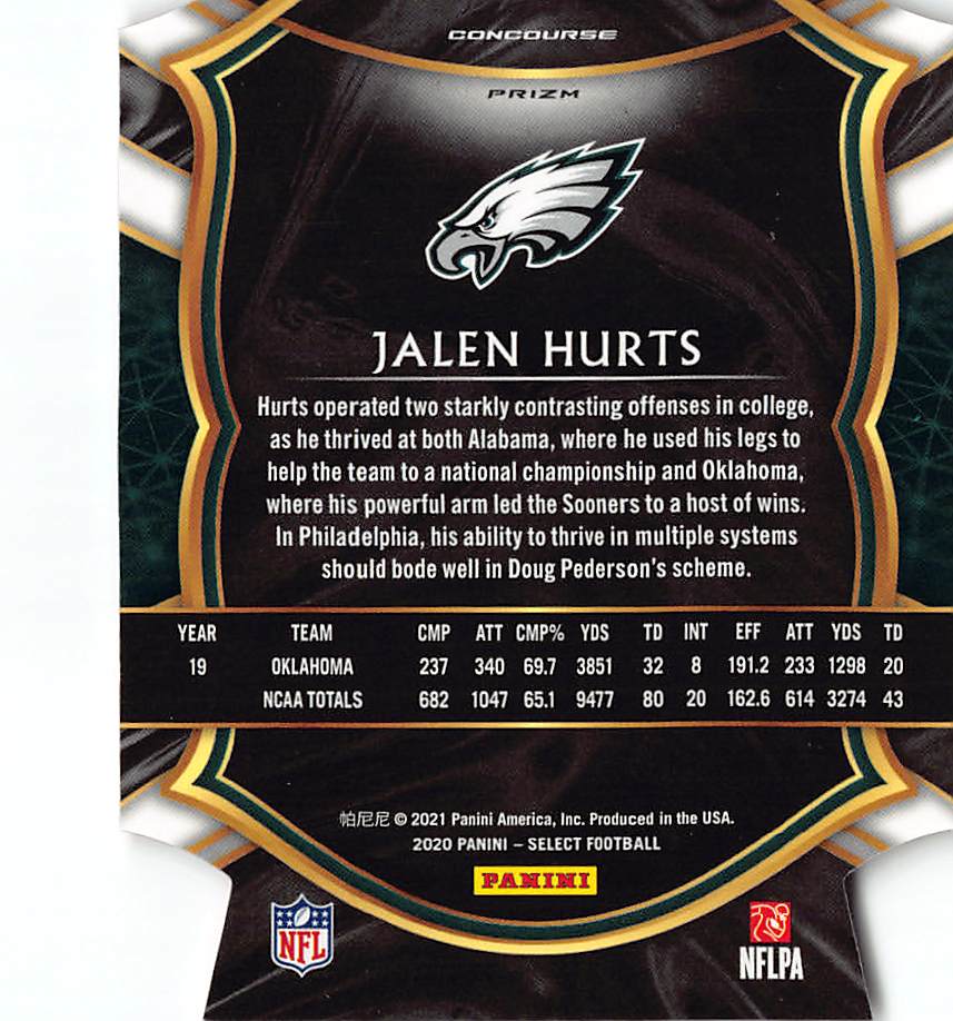 2021 Panini Select Jalen Hurts Red Die-Cut Rookie RC Philadelphia Eagles