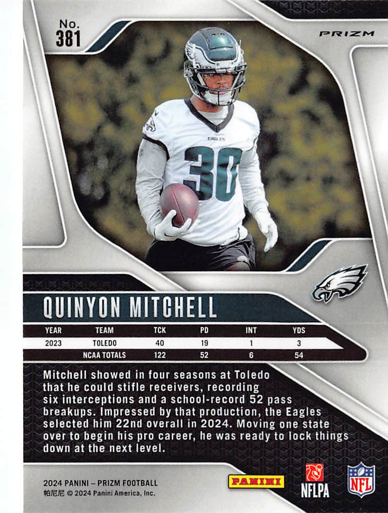 2024 Panini Prizm Football Quinyon Mitchell Green Disco Rookie RC #381 Eagles