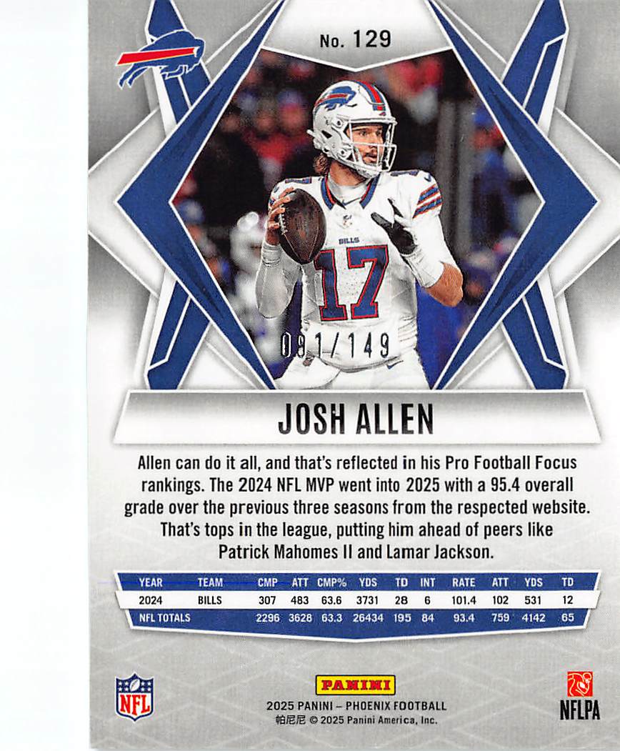 2025 Panini Phoenix Football Josh Allen Green /149 #129 Buffalo Bills