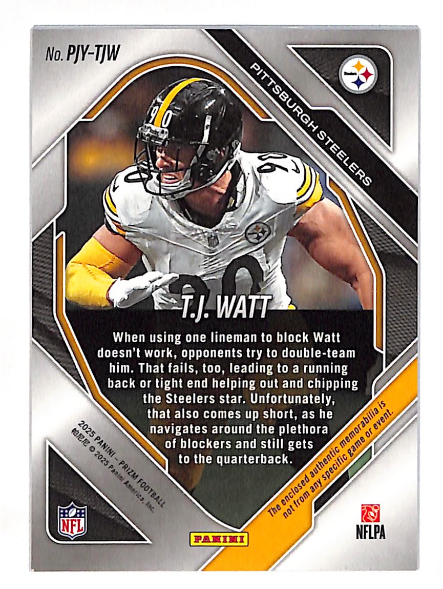 2025 Panini Prizm T.J. Watt Patch Memorabilia #PJY-TJW Pittsburgh Steelers