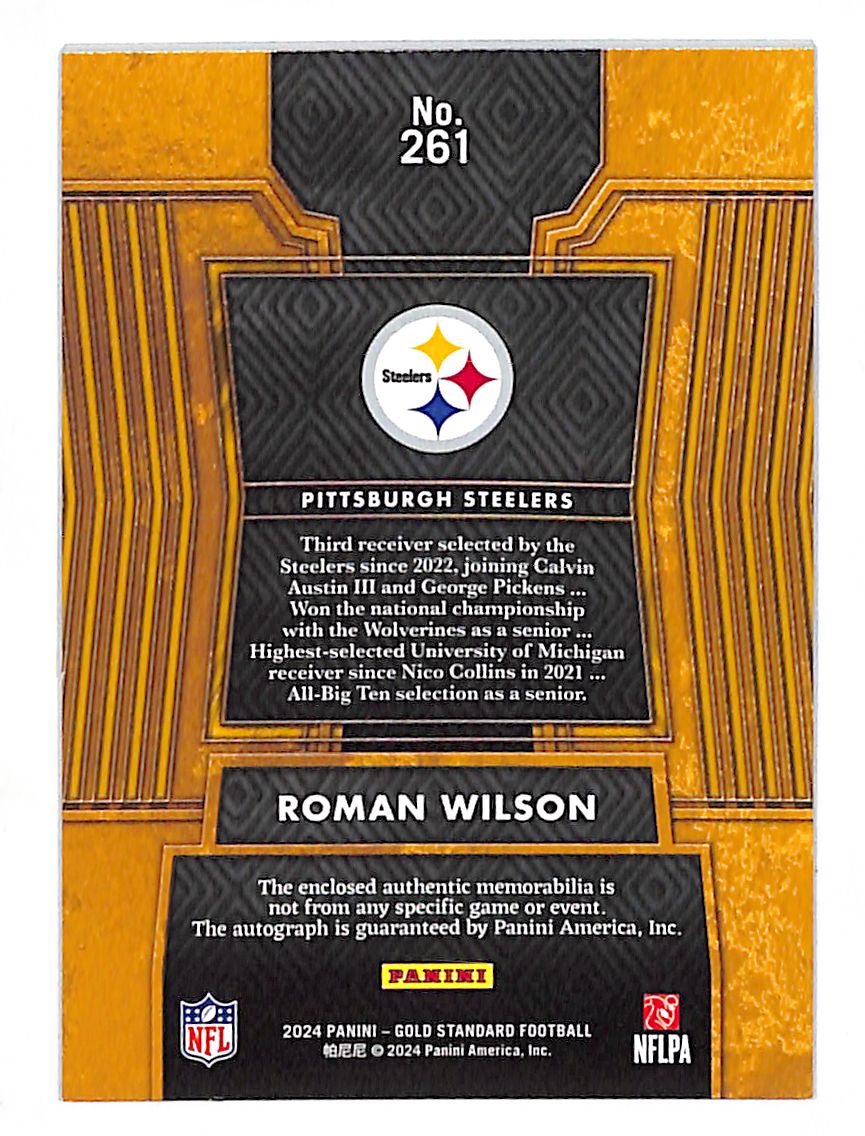 2024 Panini Gold Standard Roman Wilson Autograph Rookie RC #261 Steelers