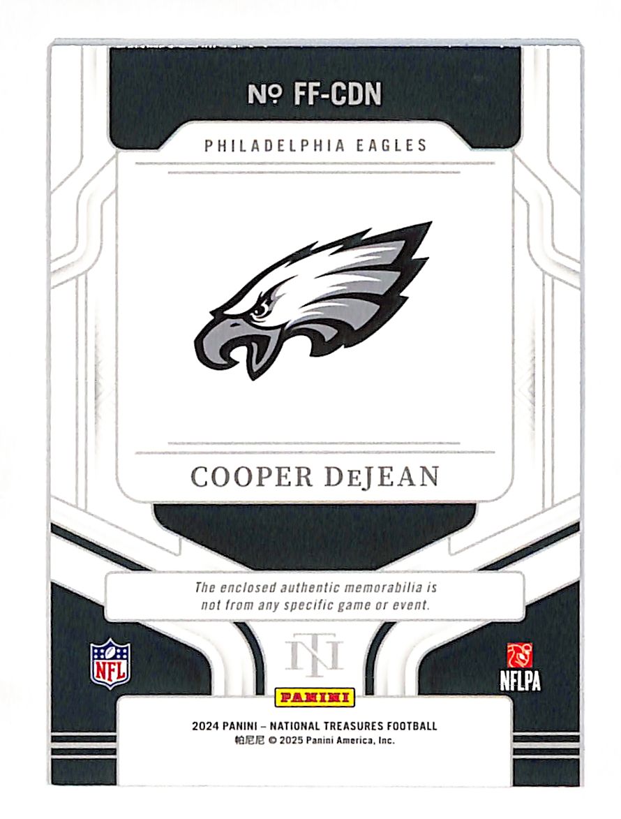 2025 Panini National Treasures Cooper DeJean Fabrics Patch /49 Rookie RC #FF-CDN