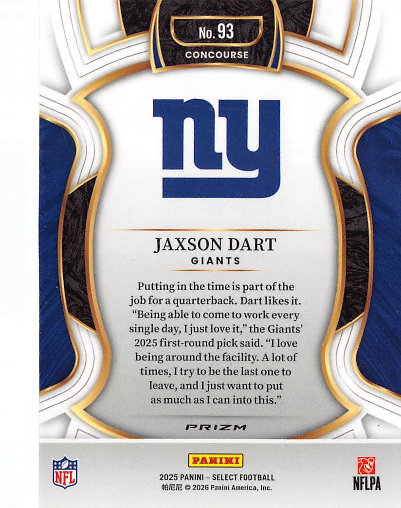2026 Panini Select Jaxson Dart Pink Shock Rookie RC #93 New York Giants