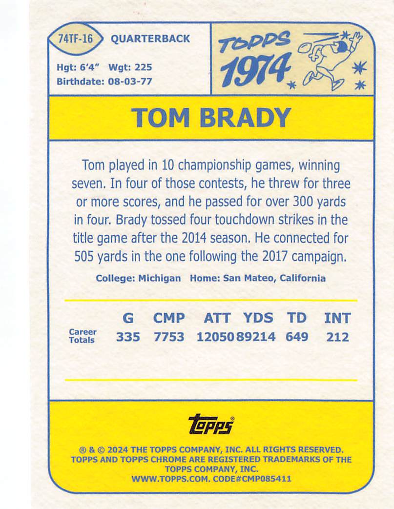 2024 Topps Chrome Tom Brady X-Fractor #74TF-16 New England Patriots